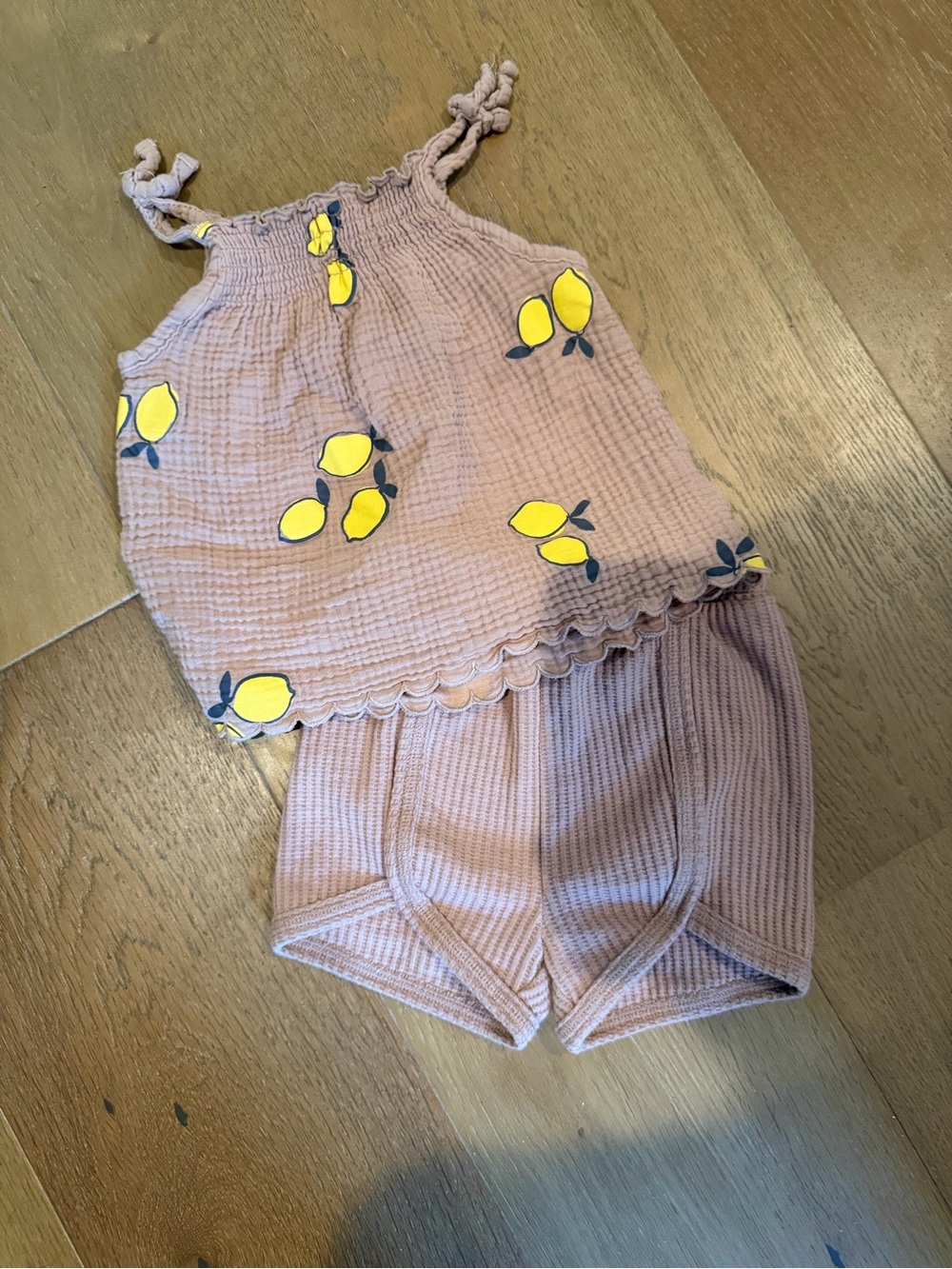 Kids Lemon Print Mauve Matching Set - Top & Shorts